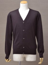 【Men's】Worsted Pure Cashmere Cardigan / dark brown（メンズ 梳毛カシミヤ 100% カーディガン / ダークブラウン）