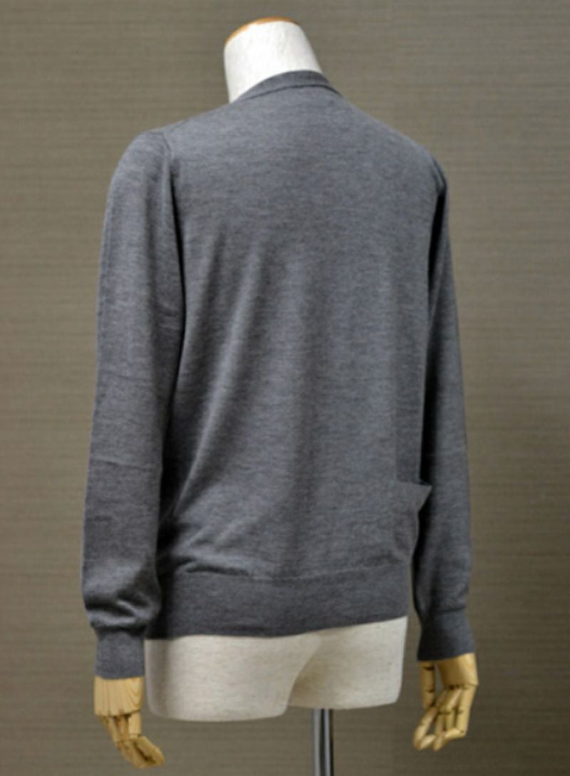 【Men's】Worsted Pure Cashmere Cardigan / gray（メンズ 梳毛カシミヤ 100% カーディガン / グレー）