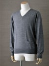 【Men's】Worsted Pure Cashmere V pullover / gray（メンズ 梳毛カシミヤ 100% Ｖプルオーバー / グレー）