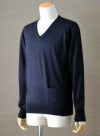 【Men's】Worsted Pure Cashmere Vpullover / navy（メンズ 梳毛カシミヤ 100% Vプルオーバー / ネイビー）
