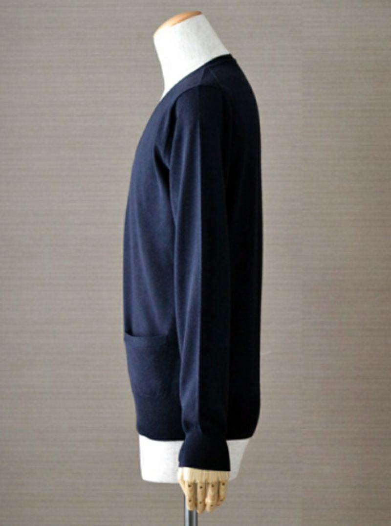 【Men's】Worsted Pure Cashmere Vpullover / navy（メンズ 梳毛カシミヤ 100% Vプルオーバー / ネイビー）