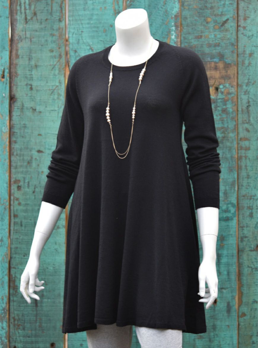 ゼニアバルファ社キャッシュウール_ホールガーメントロング丈セーター／ブラック