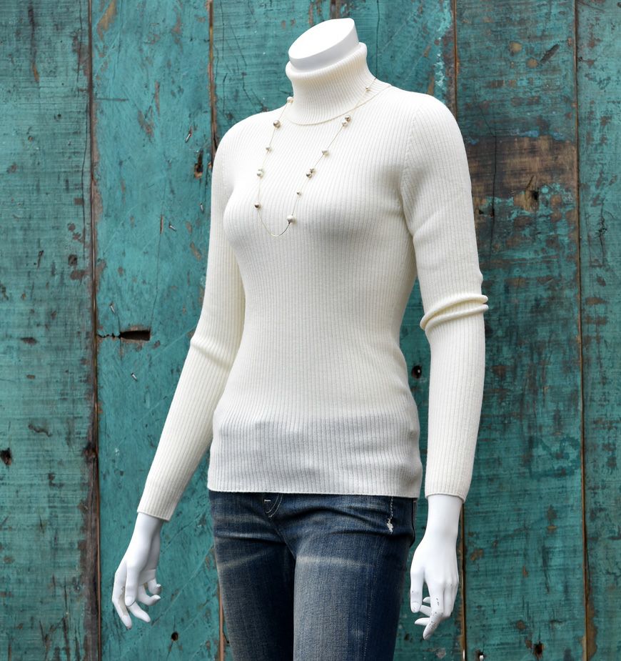 ゼニアバルファ社キャッシュウール＿タートル リブ編みセーター／オフホワイト