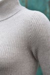 ゼニアバルファ社キャッシュウール＿タートル リブ編みセーター／ホワイトベージュ