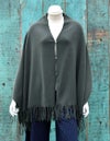 エンカラージ　カシミヤ１００％ニット　大判ストール　ポンチョ　マフラー／モスグリーン