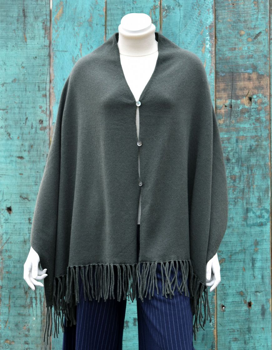 エンカラージ　カシミヤ１００％ニット　大判ストール　ポンチョ　マフラー／モスグリーン