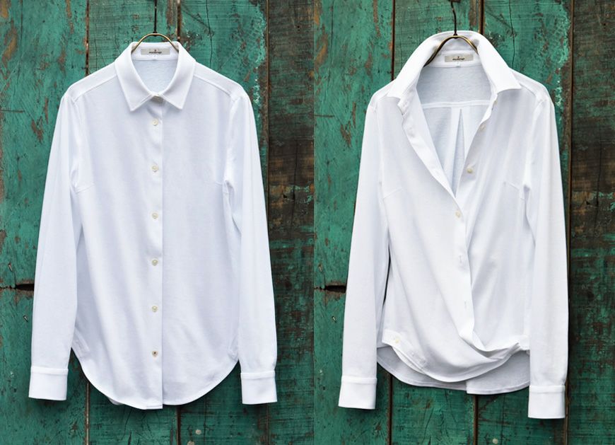 綿１００％　カットソー 2ウェイブラウス／ホワイト [encolorage] Cotton 100% Cut&Sewn 2WAY Blouse / White