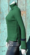 ゼニアバルファ社キャッシュウール＿袖口配色タートルセーター／　グリーン