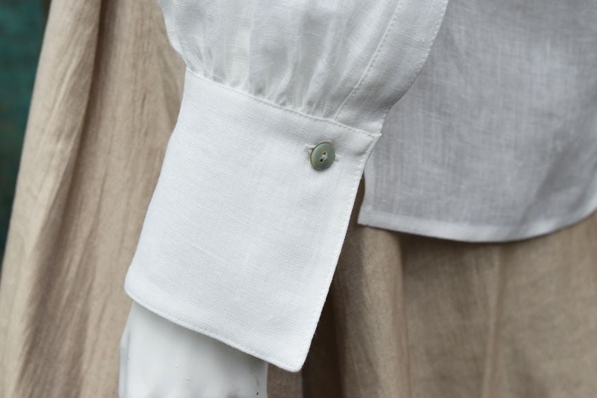 イタリアリネン バルーンスリーブ　ブラウス／オフホワイト[encolorage] Italy Linen 100% Balloon sleeve Blouse / Off-White