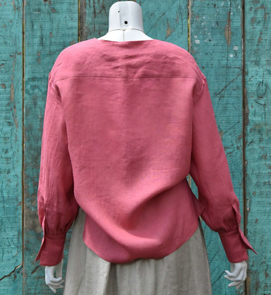 イタリアリネン バルーンスリーブ ブラウス／フラミンゴ[encolorage] Italy Linen 100% Balloon sleeve Blouse / Flamingo