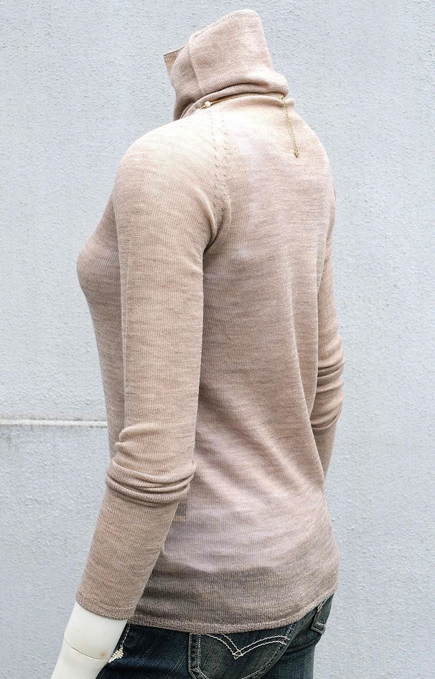 ゼニアバルファ社ミレニアム＿ボトルネックセーター／モカベージュ