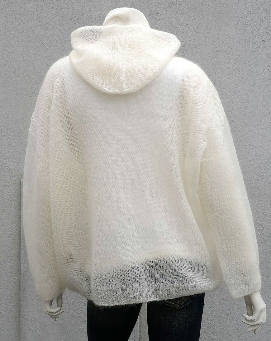 モヘア混ニットパーカー／ホワイト