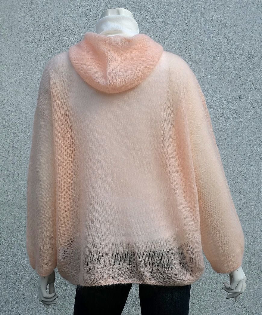 モヘア混ニットパーカー／ピーチピンク